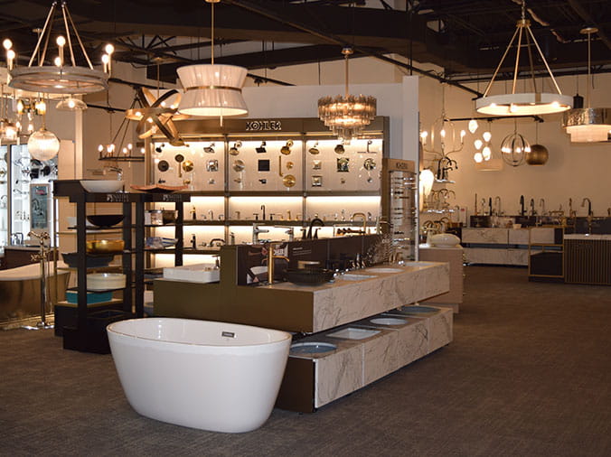 Kitchen sink displat in the Facets of Charlotte Plumbing & Lighting Showroom