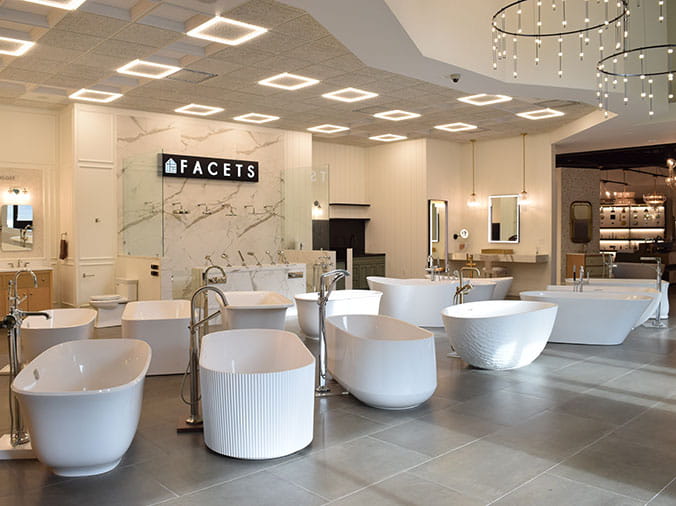 Free standing bathrubs on displat at Facets of Charlotte North Carolina